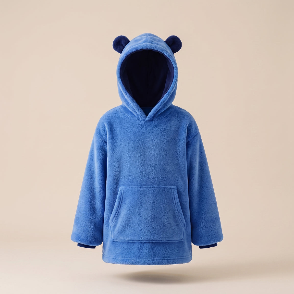 Plaid a capuche enfant koala bleu, presente seul sur fond uni