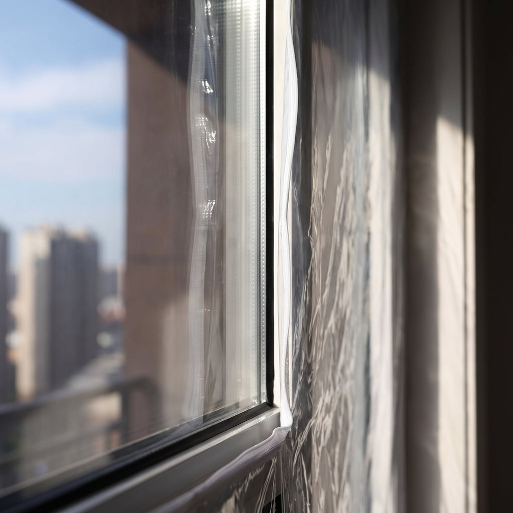 Vue de côté du film isolant et de la lame d'air devant la vitre