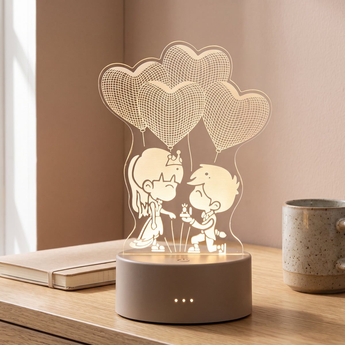 Lampe veilleuse 3D en acrylique motif déclaration dans un intérieur chaleureux