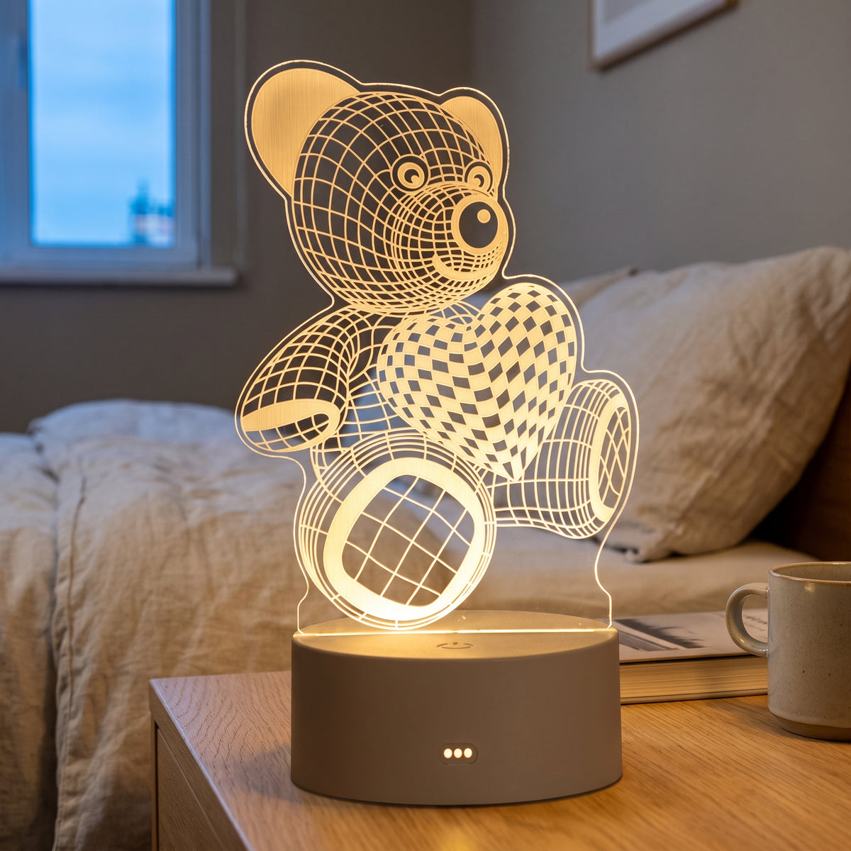 Lampe veilleuse 3D en acrylique motif ours dans un intérieur chaleureux