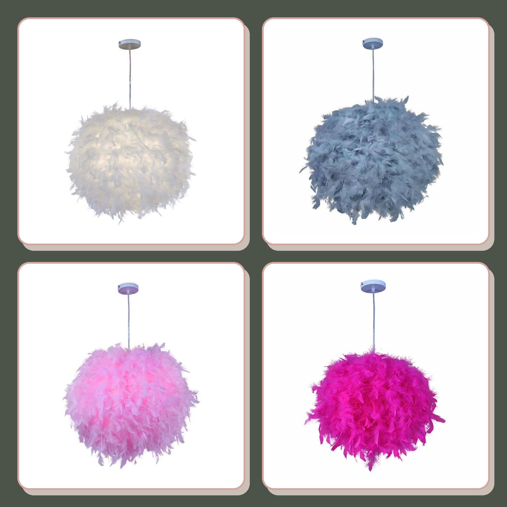 Les quatre coloris blanc, bleu, rose et rose fuchsia de la suspension à plumes Image