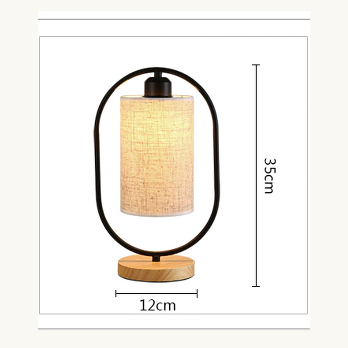 Dimensions de la lampe de chevet : 35 cm de haut et socle de 12 cm de diamètre