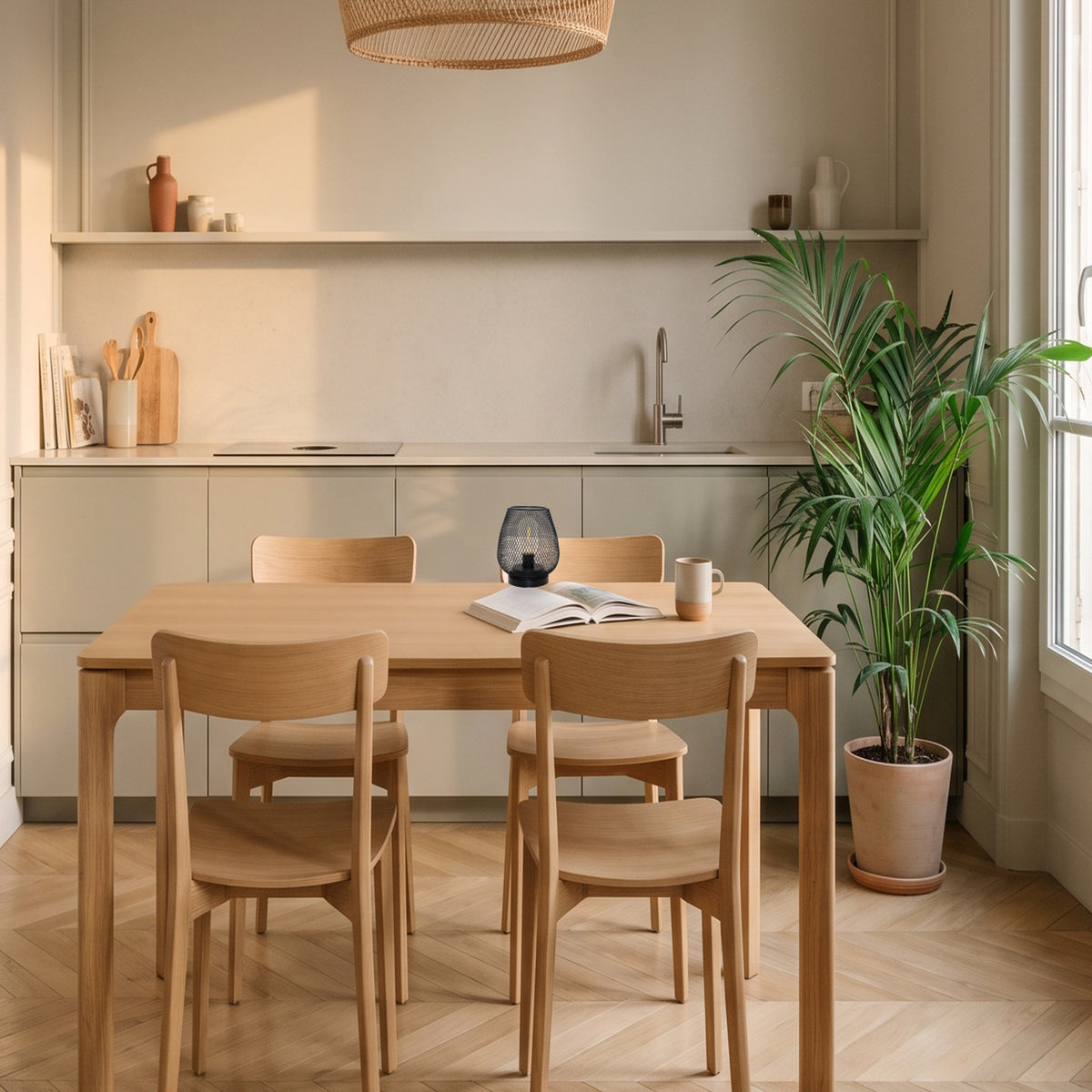 Petite lampe noire de 15 cm à l'échelle d'une tasse