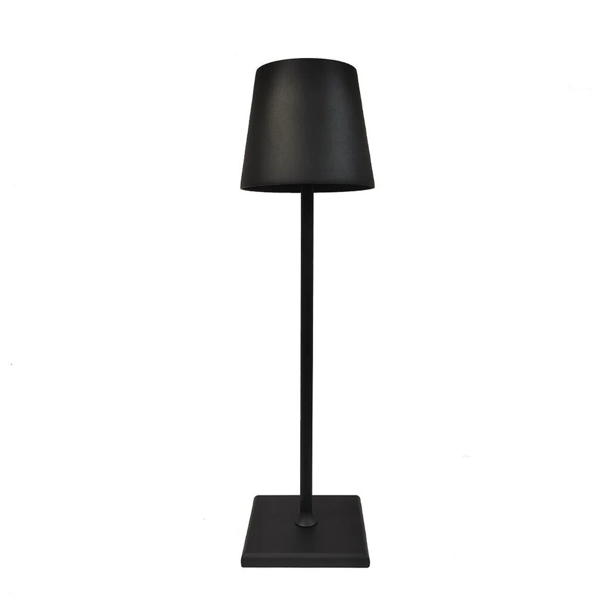 Lampe de table sans fil noire avec abat-jour conique et socle carré