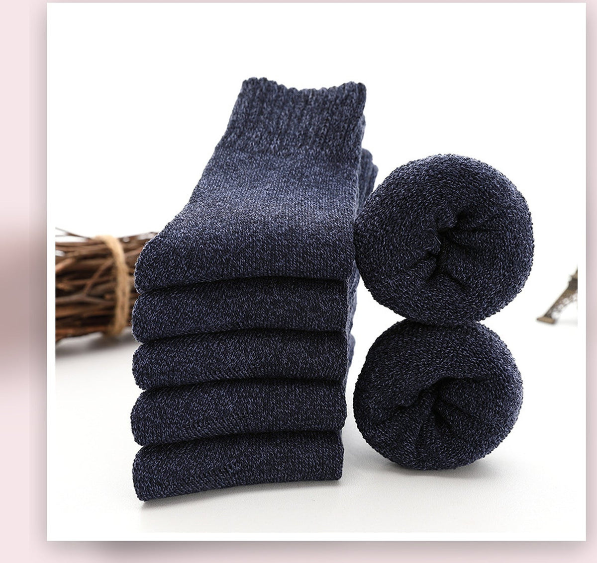 Chaussettes épaisses chinées bleues pour homme