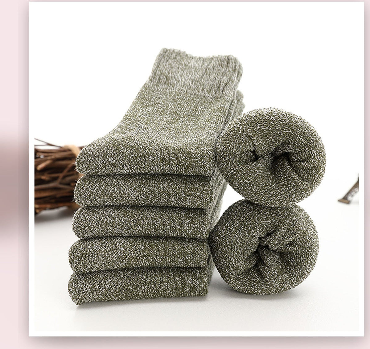 Chaussettes épaisses chinées vertes pour homme