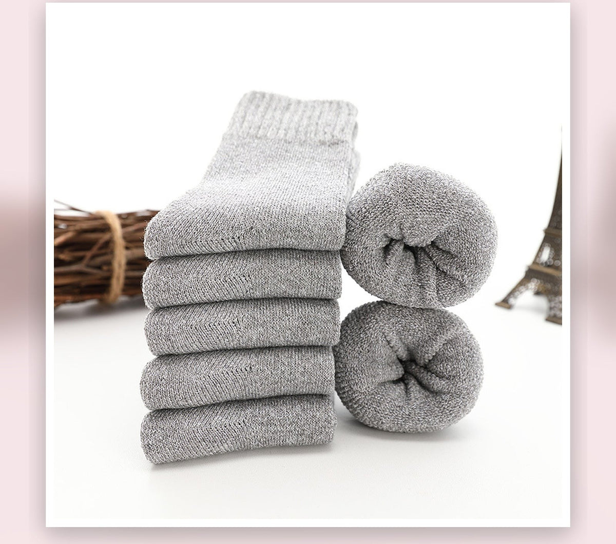 Chaussettes épaisses chinées grises pour homme