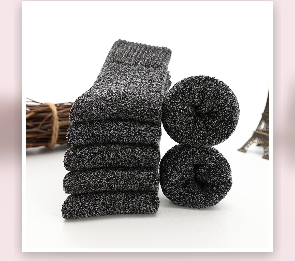 Chaussettes épaisses chinées noires pour homme