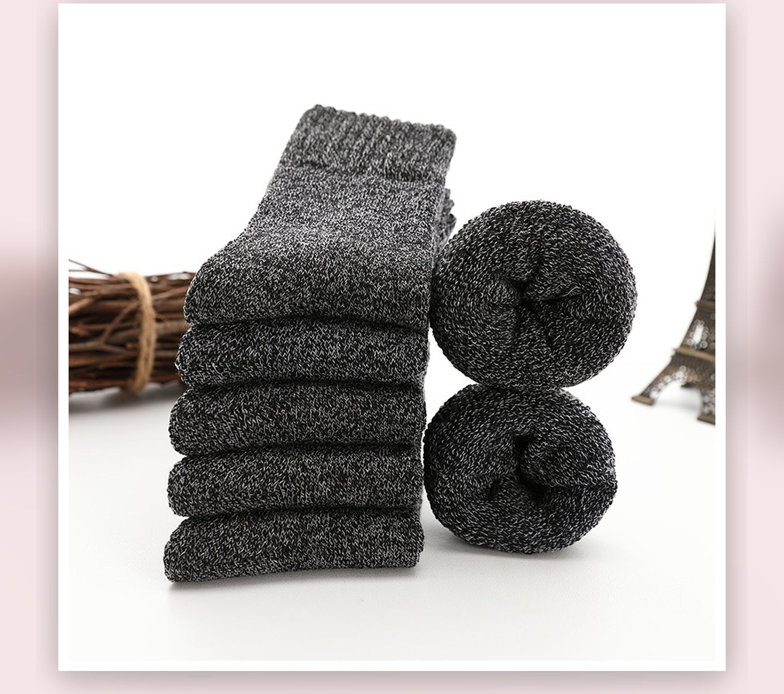 Chaussettes épaisses chinées noires pour homme Image
