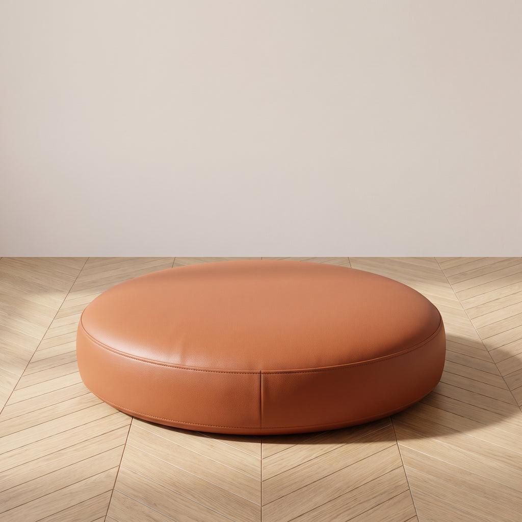 Coussin de sol rond en simili cuir marron clair