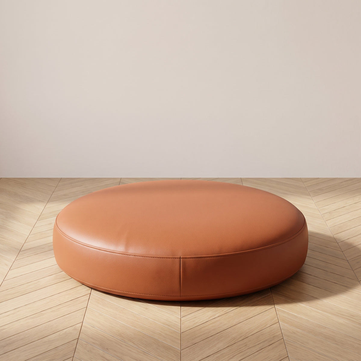 Coussin de sol rond en simili cuir marron clair