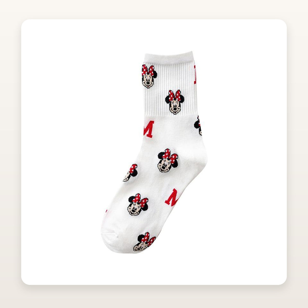 Chaussette blanche Minnie avec initiales rouges