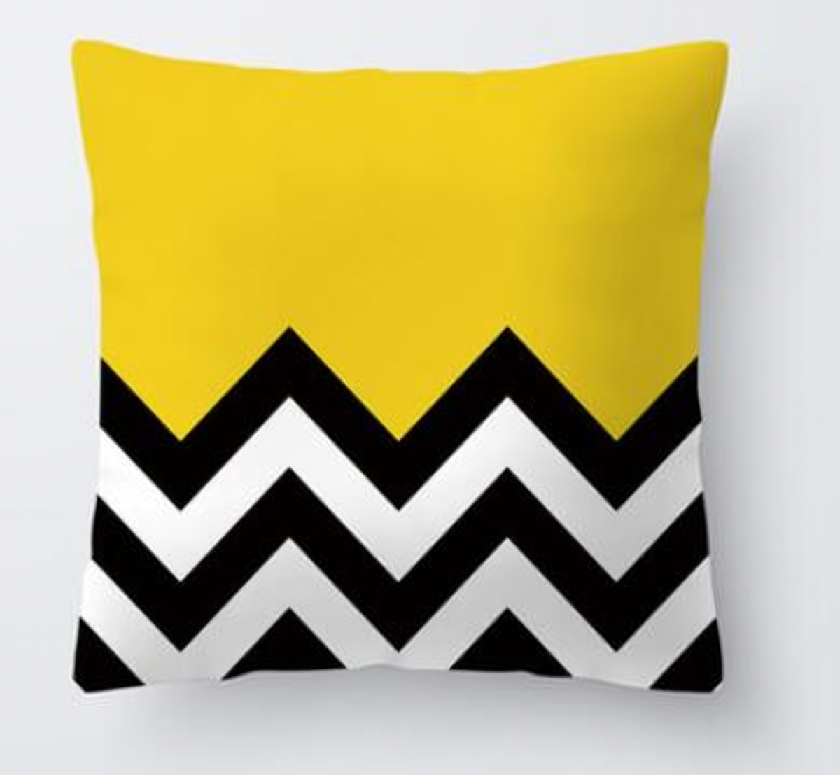 Housse de coussin jaune, motif chevrons noirs