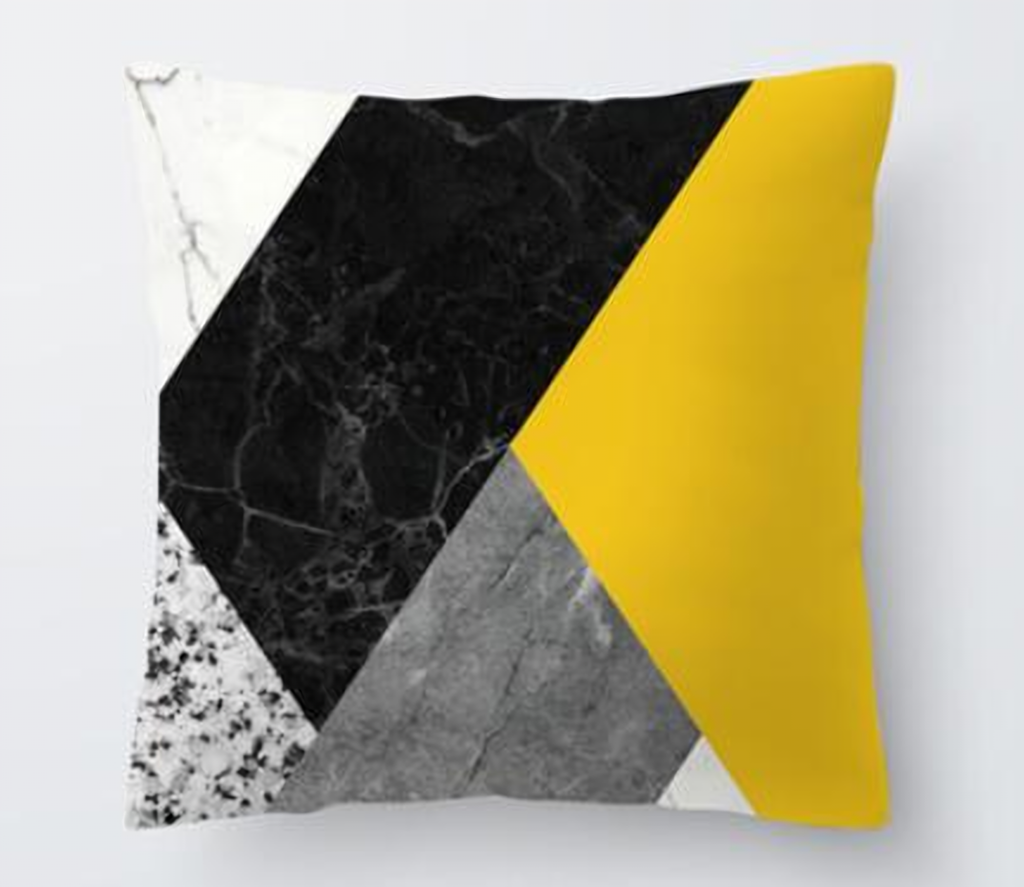 Housse de coussin jaune, motif marbre géométrique