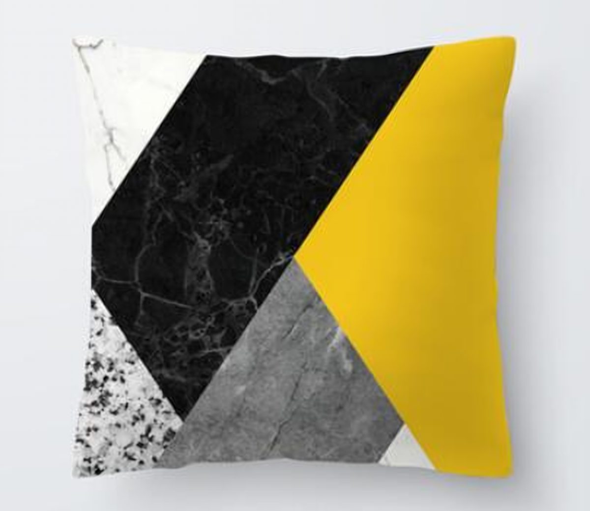 Housse de coussin jaune, motif marbre géométrique