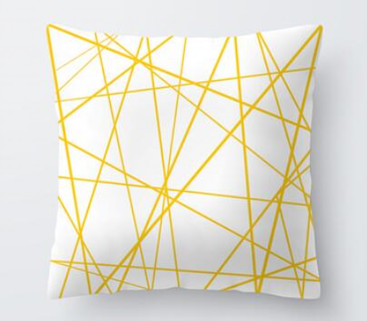 Housse de coussin jaune, motif lignes dorées