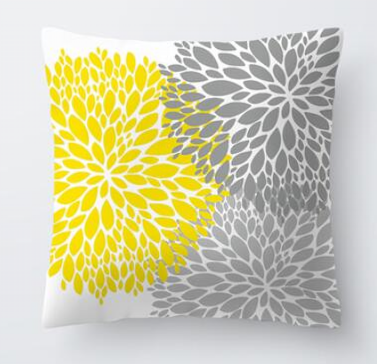 Housse de coussin jaune, motif fleurs rayonnantes