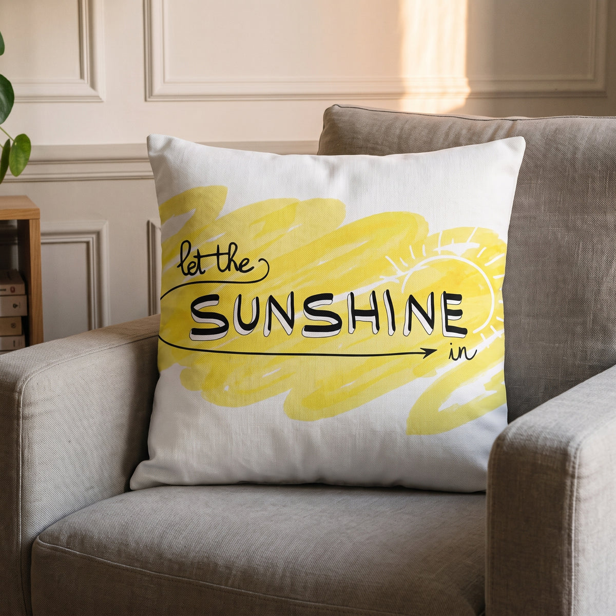 Housse de coussin jaune, modèle Let the Sunshine In