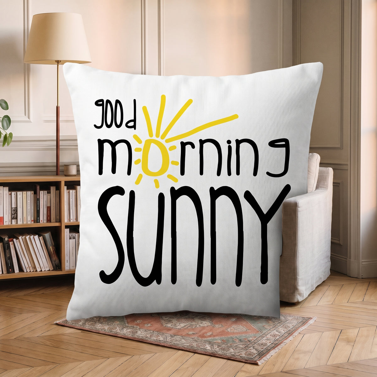 Housse de coussin jaune, modèle Good Morning Sunny