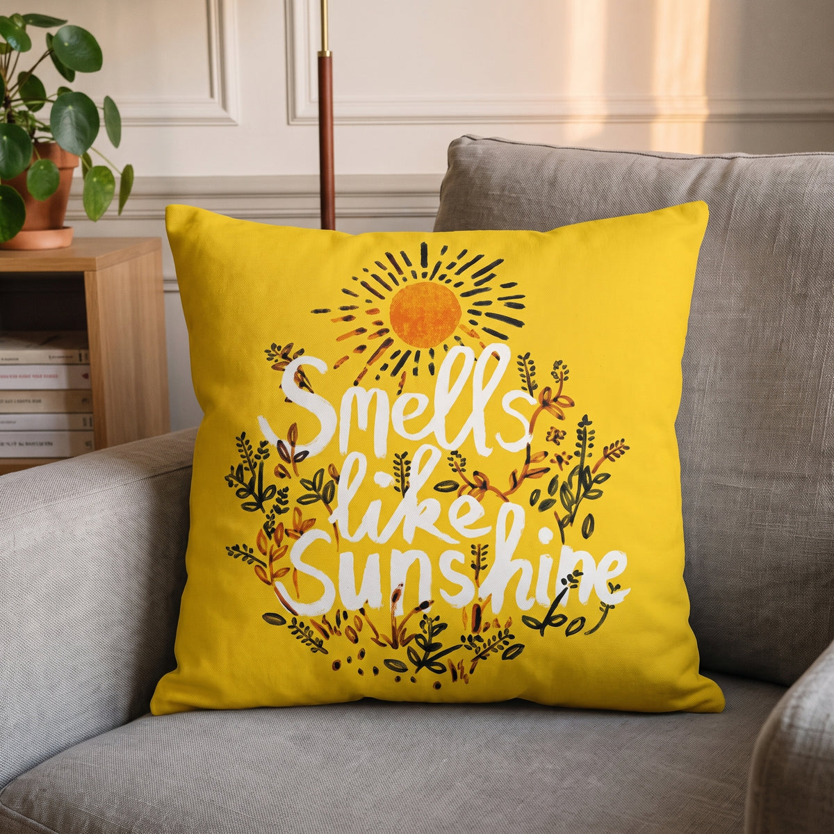 Housse de coussin jaune, modèle Smells Like Sunshine