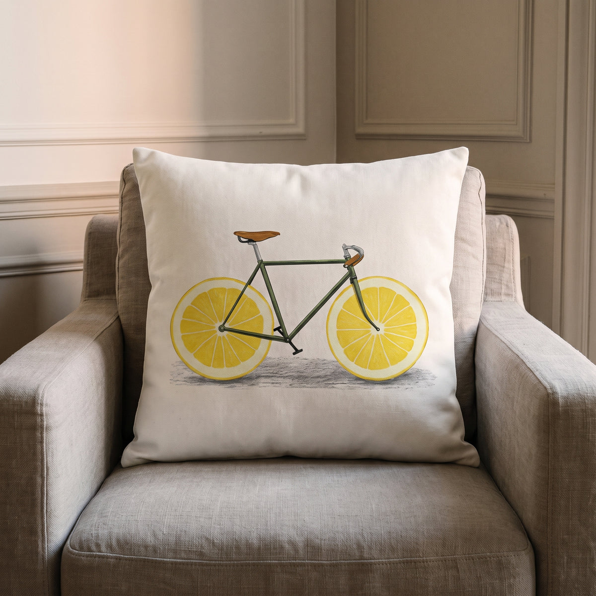 Housse de coussin jaune, modèle Vélo jaune