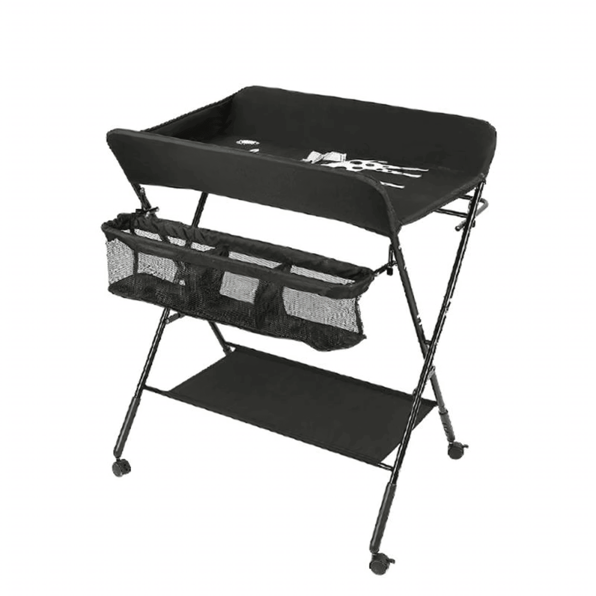 Table à langer noire pliable vue d'ensemble sur fond neutre