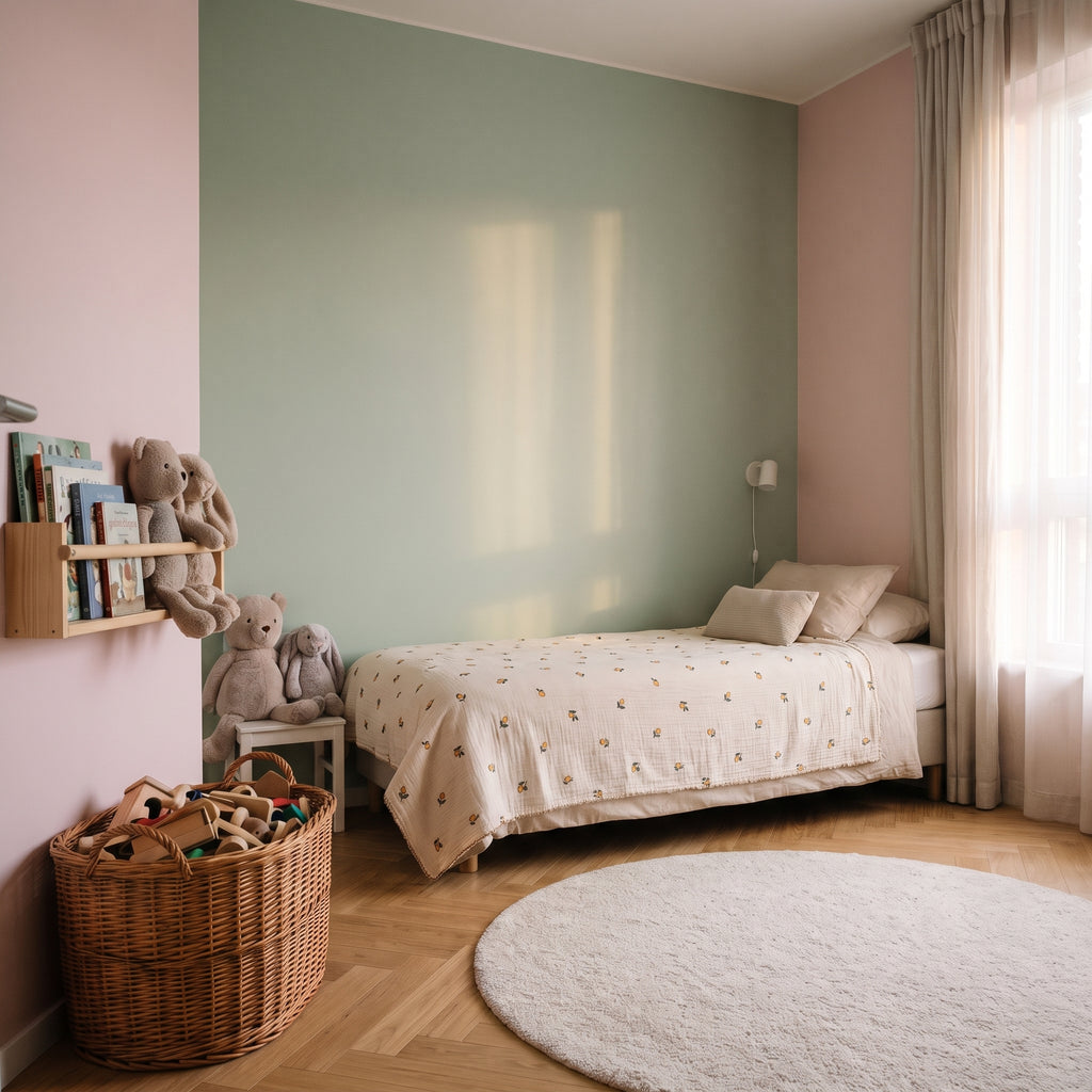 Couverture d'emmaillotage motif Olives sur un lit d'enfant