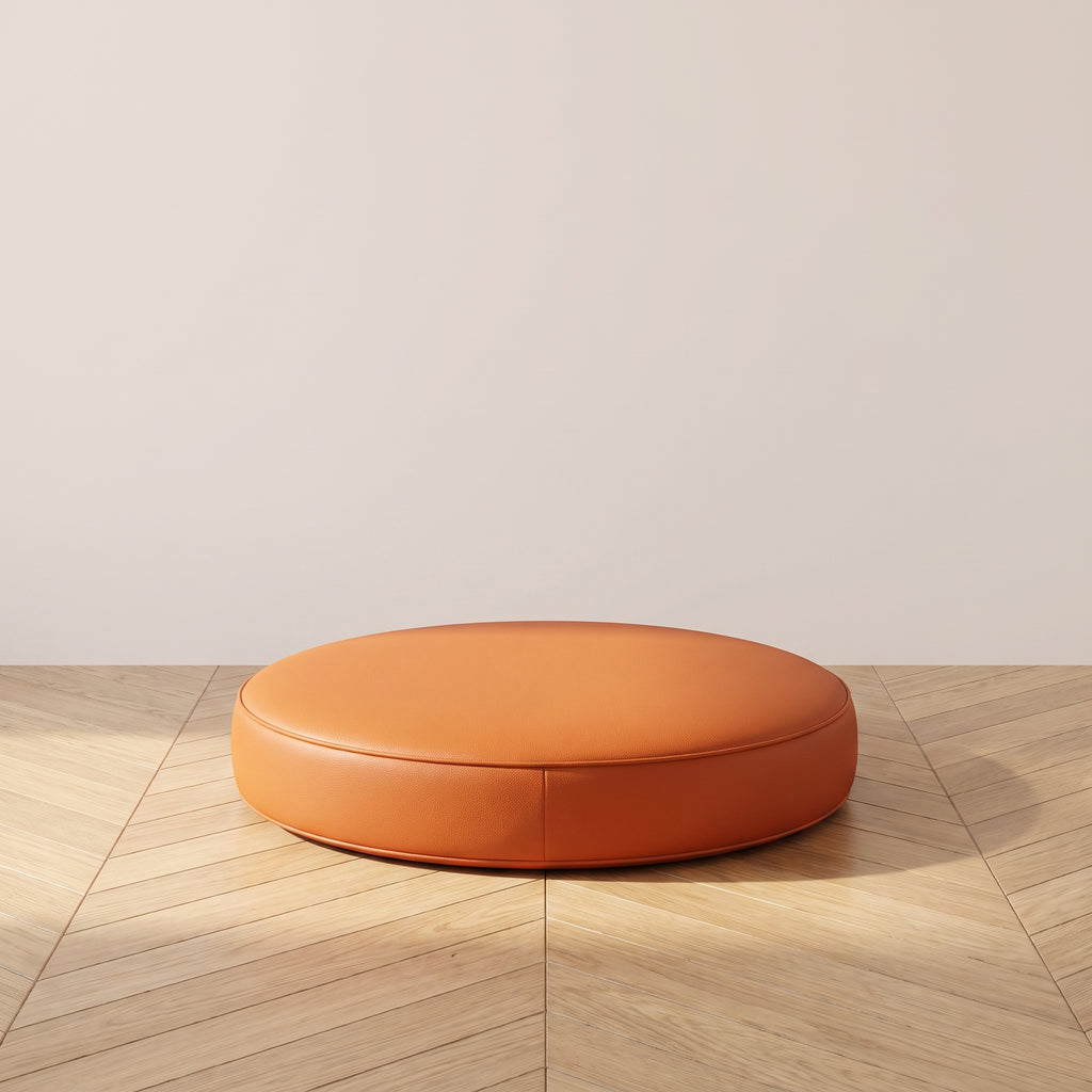 Coussin de sol rond en simili cuir orange