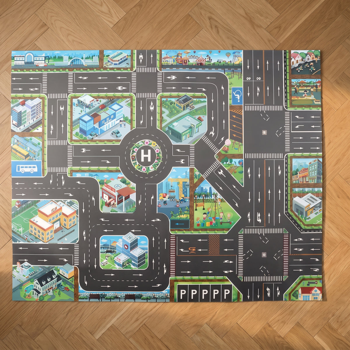 Tapis de jeu circuit voiture décor Grande ville vu du dessus