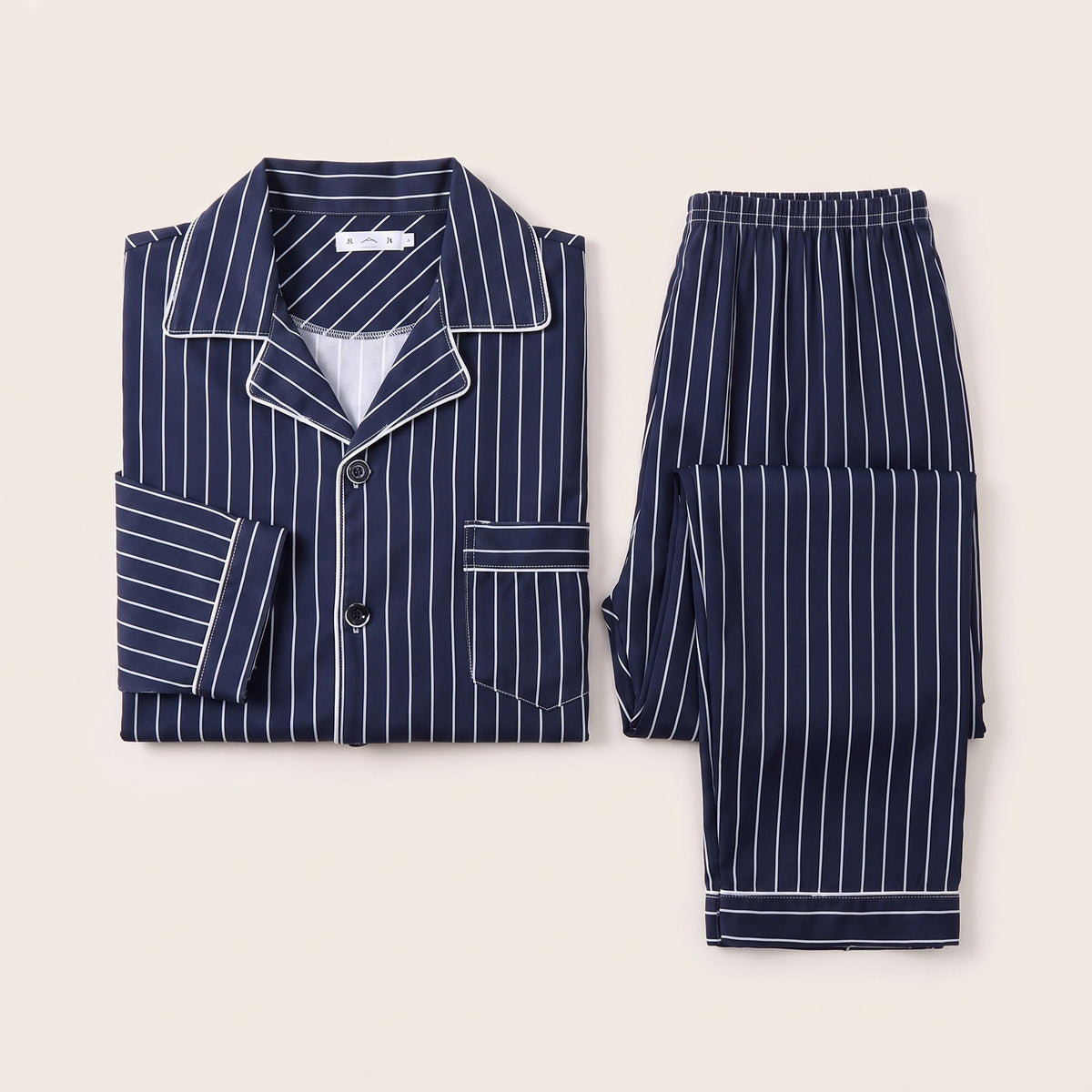 Pyjama à rayures boutonné pour homme, coloris bleu marine