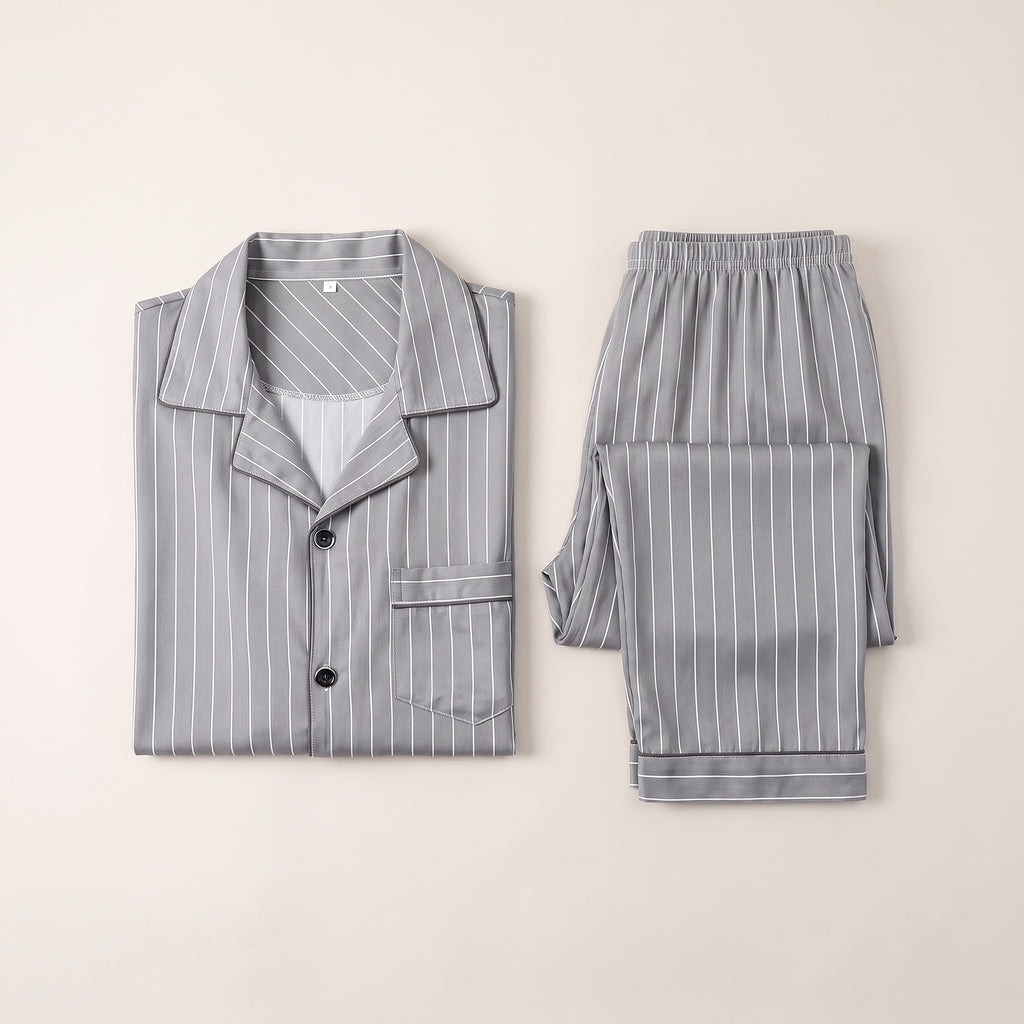 Pyjama à rayures boutonné pour homme, coloris gris