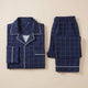 Pyjama à carreaux boutonné pour homme, motif bleu marine à quadrillage fin