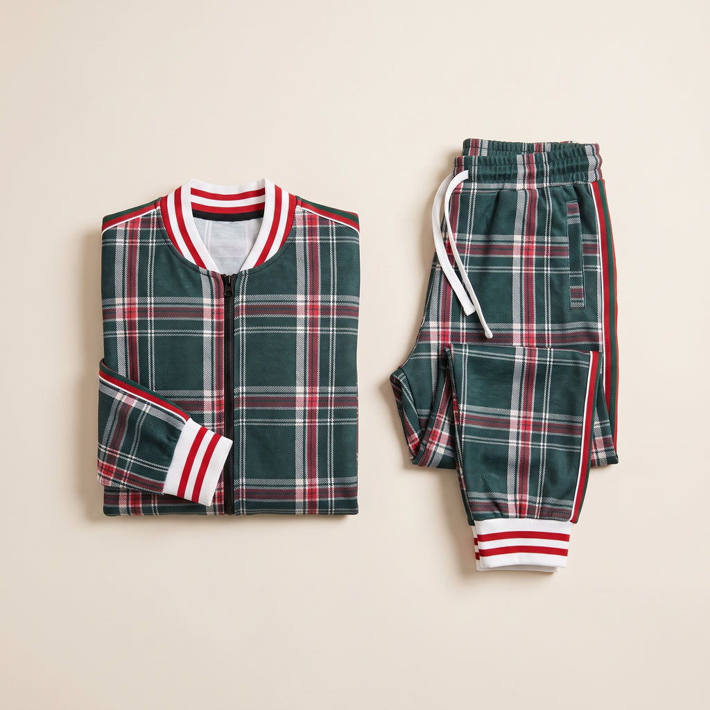 Ensemble survêtement à carreaux pour homme, coloris vert sapin