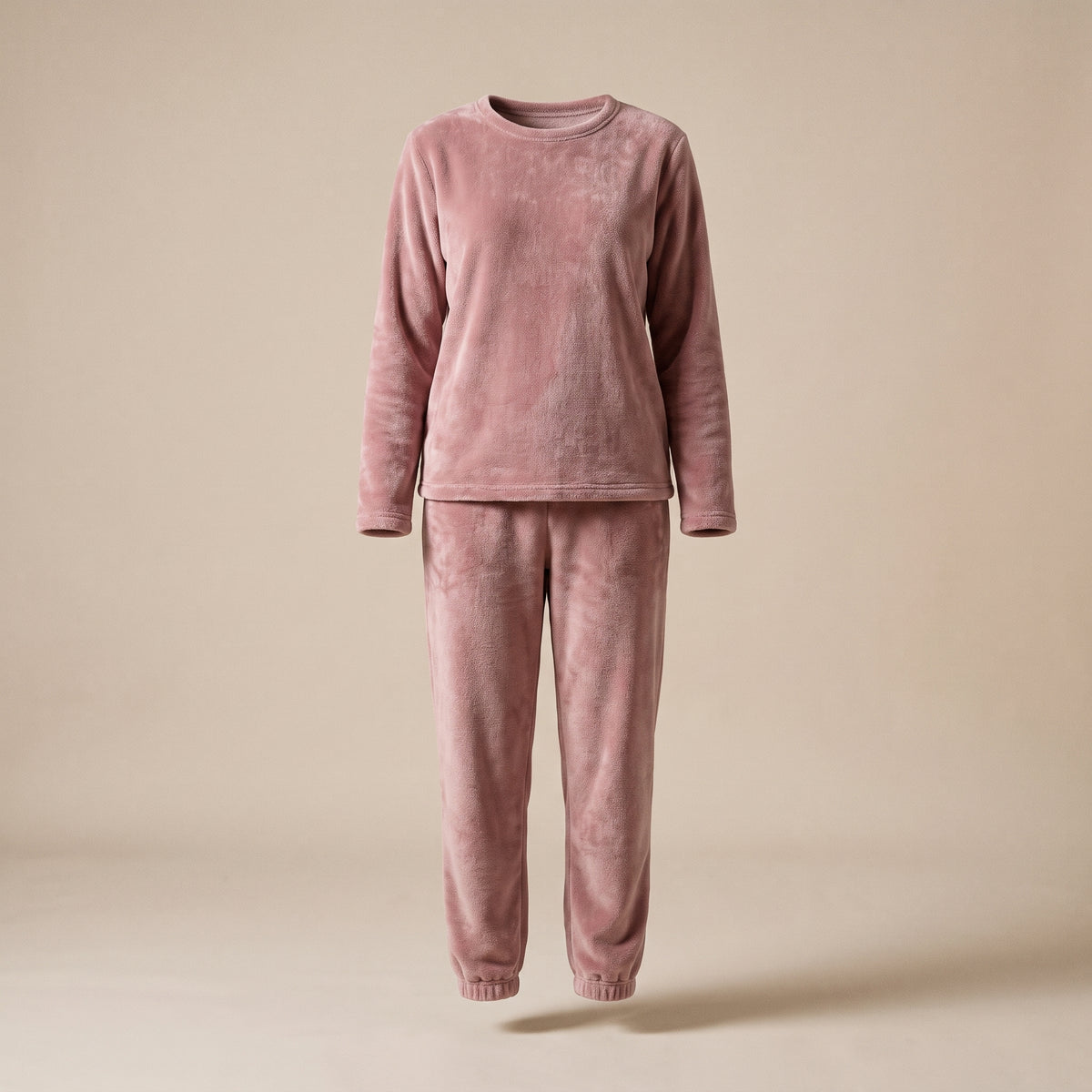 Pyjama d'hiver en flanelle polaire pour femme, coloris vieux rose, vu de face sur mannequin invisible
