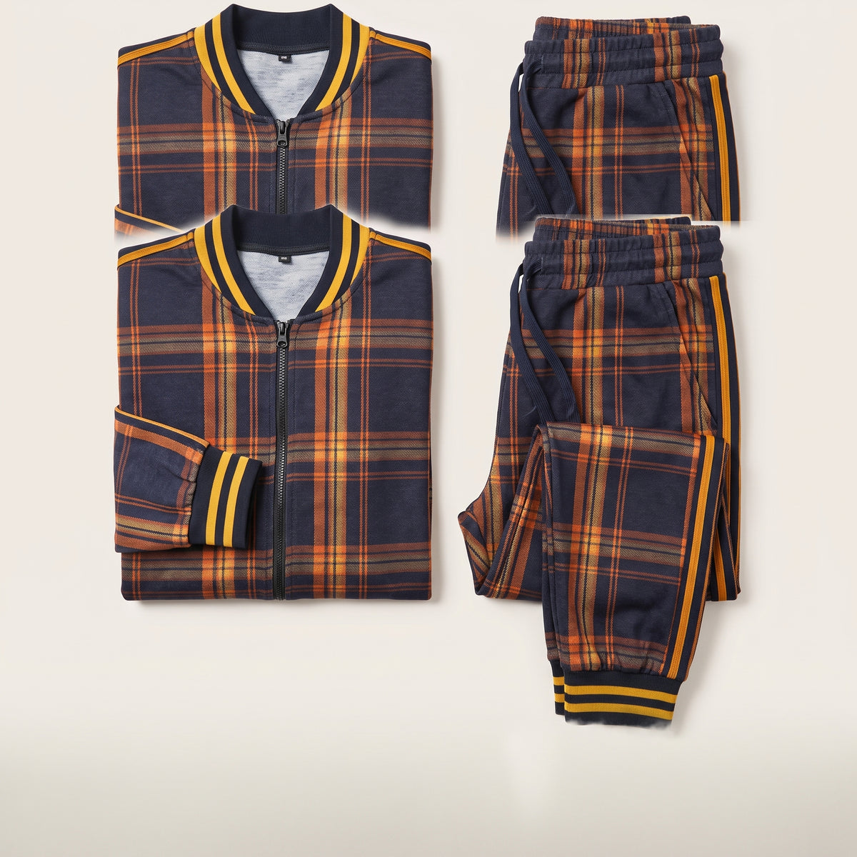 Ensemble survêtement à carreaux pour homme, coloris bleu marine