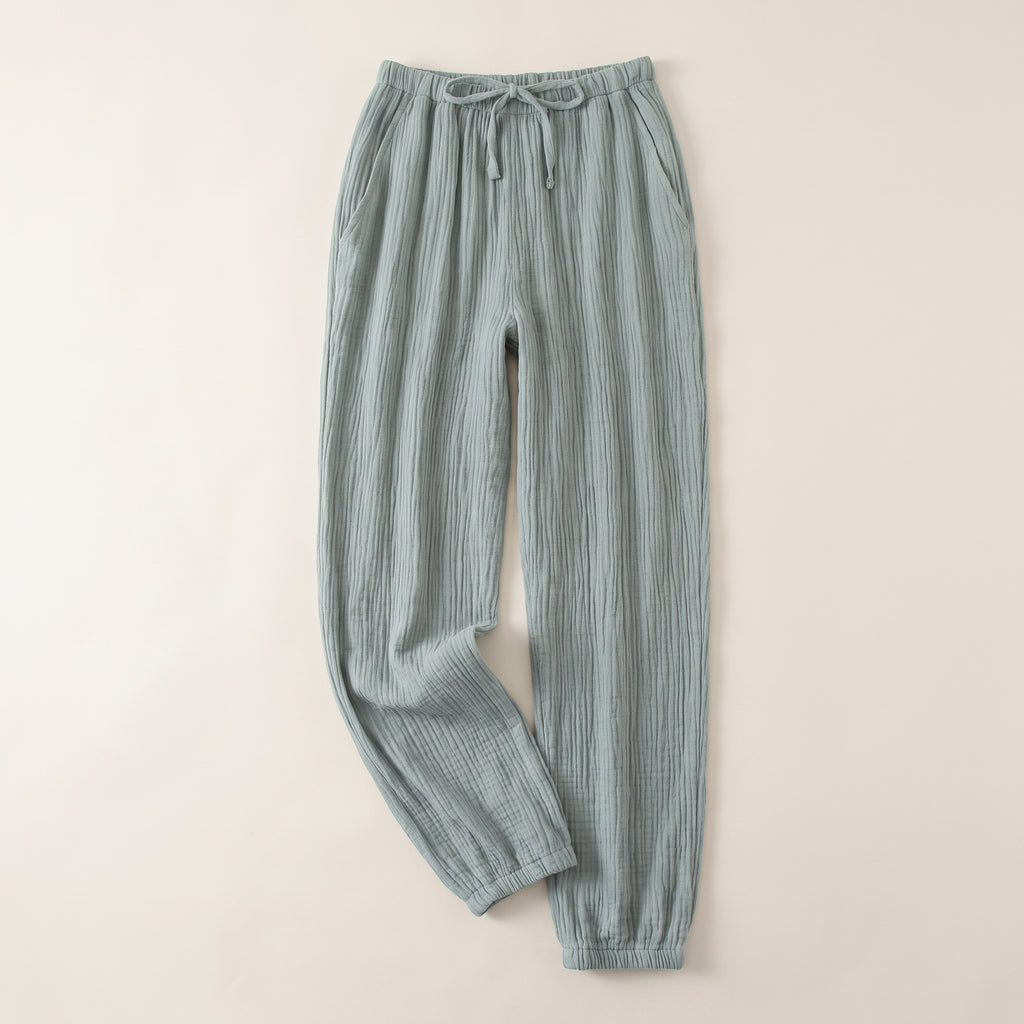 Pantalon de pyjama en gaze de coton pour homme, coloris vert sauge