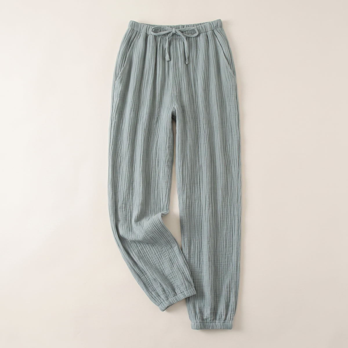 Pantalon de pyjama en gaze de coton pour homme, coloris vert sauge
