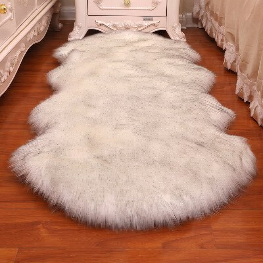 Tapis long effet fourrure gris clair