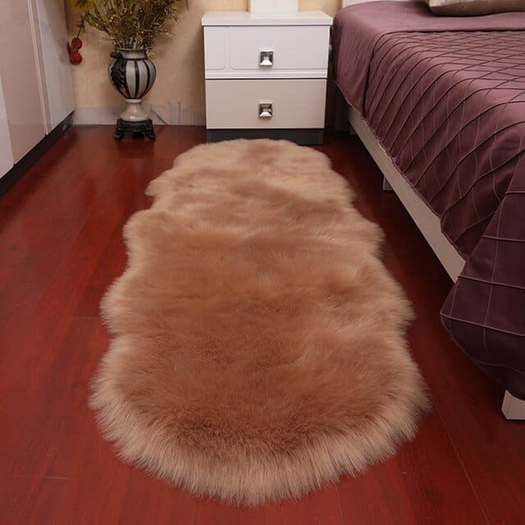 Tapis long effet fourrure marron