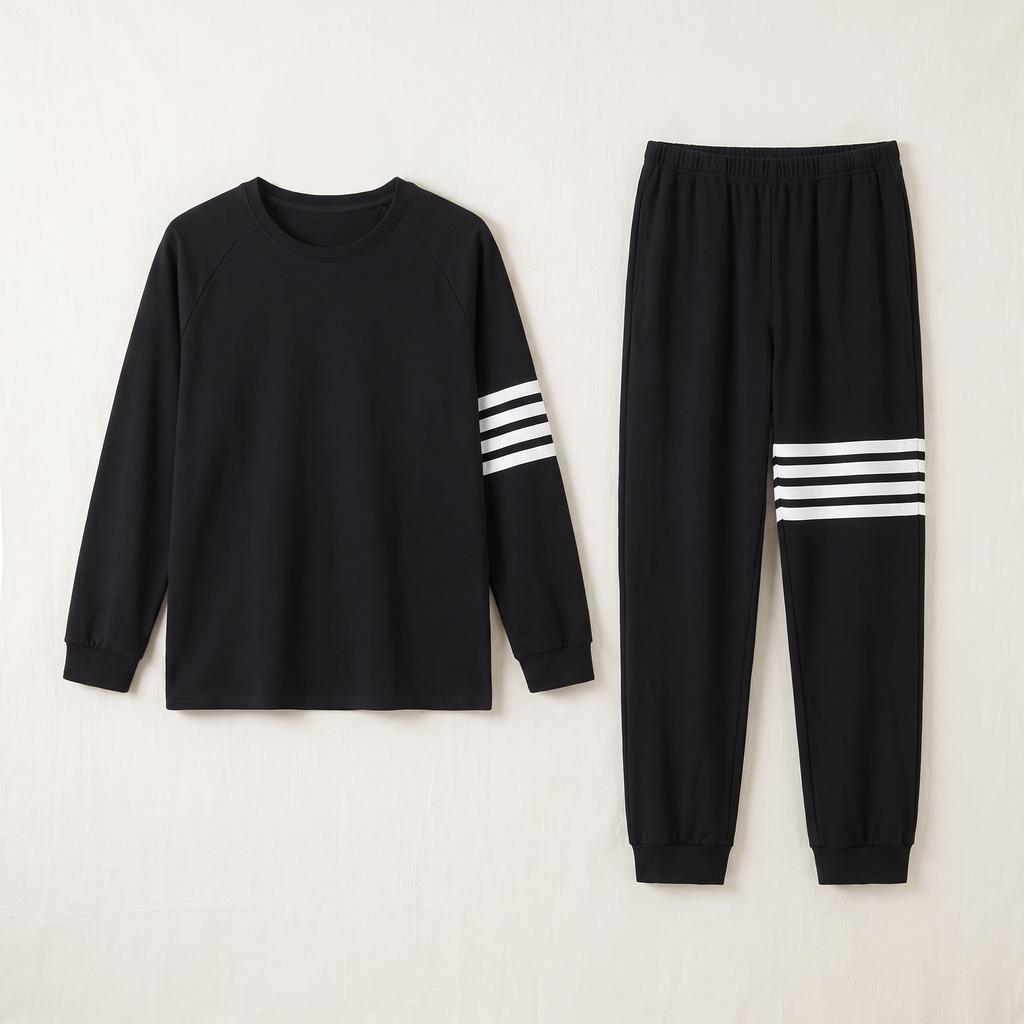 Pyjama homme noir en coton présenté de face sur fond clair
