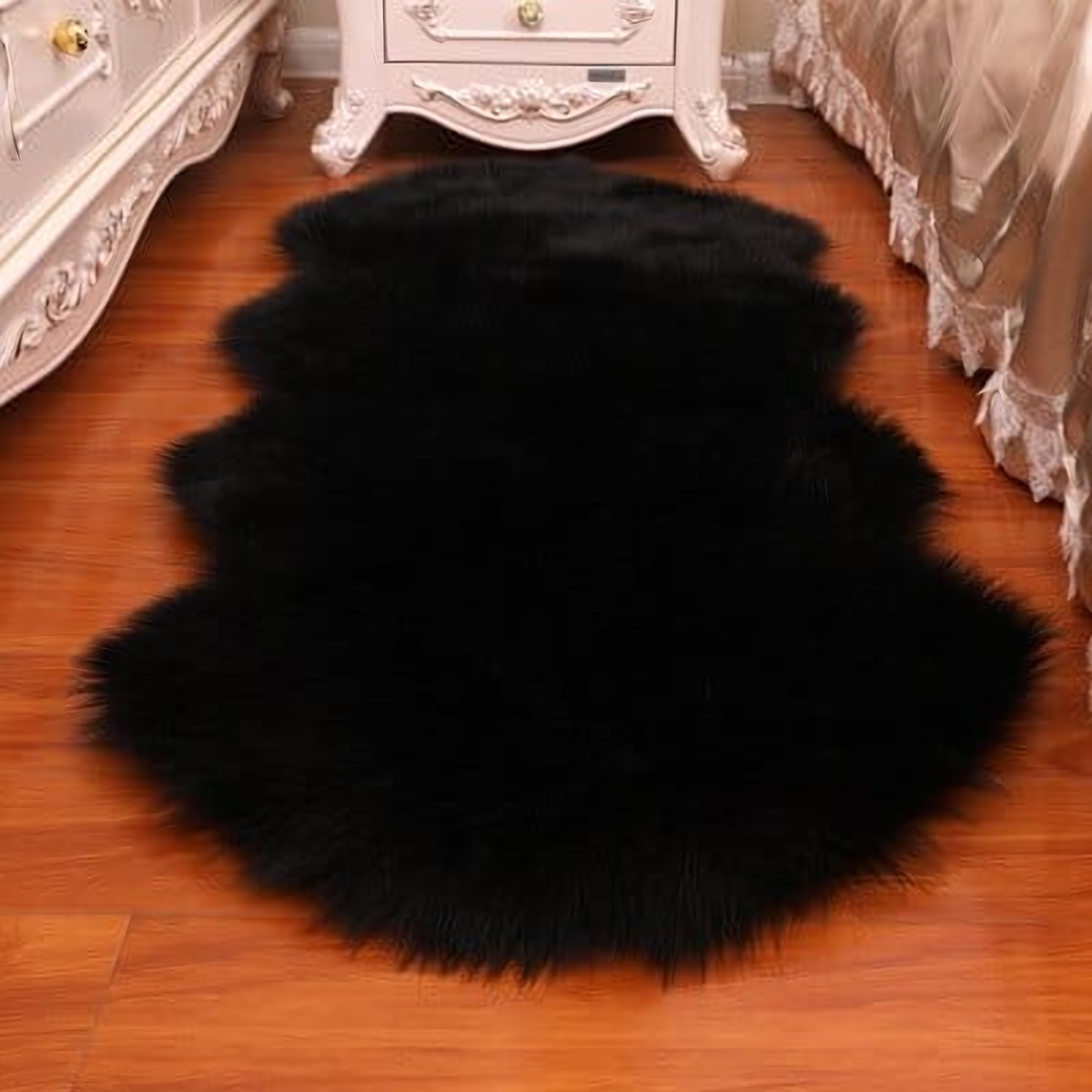 Tapis long effet fourrure noir