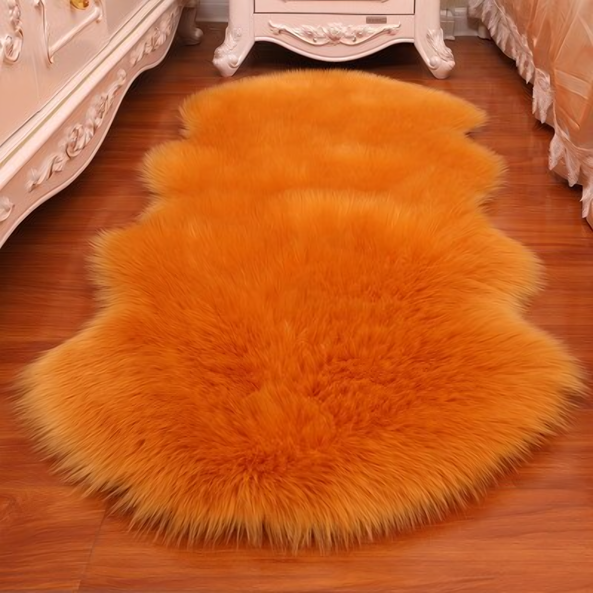 Tapis long effet fourrure orange