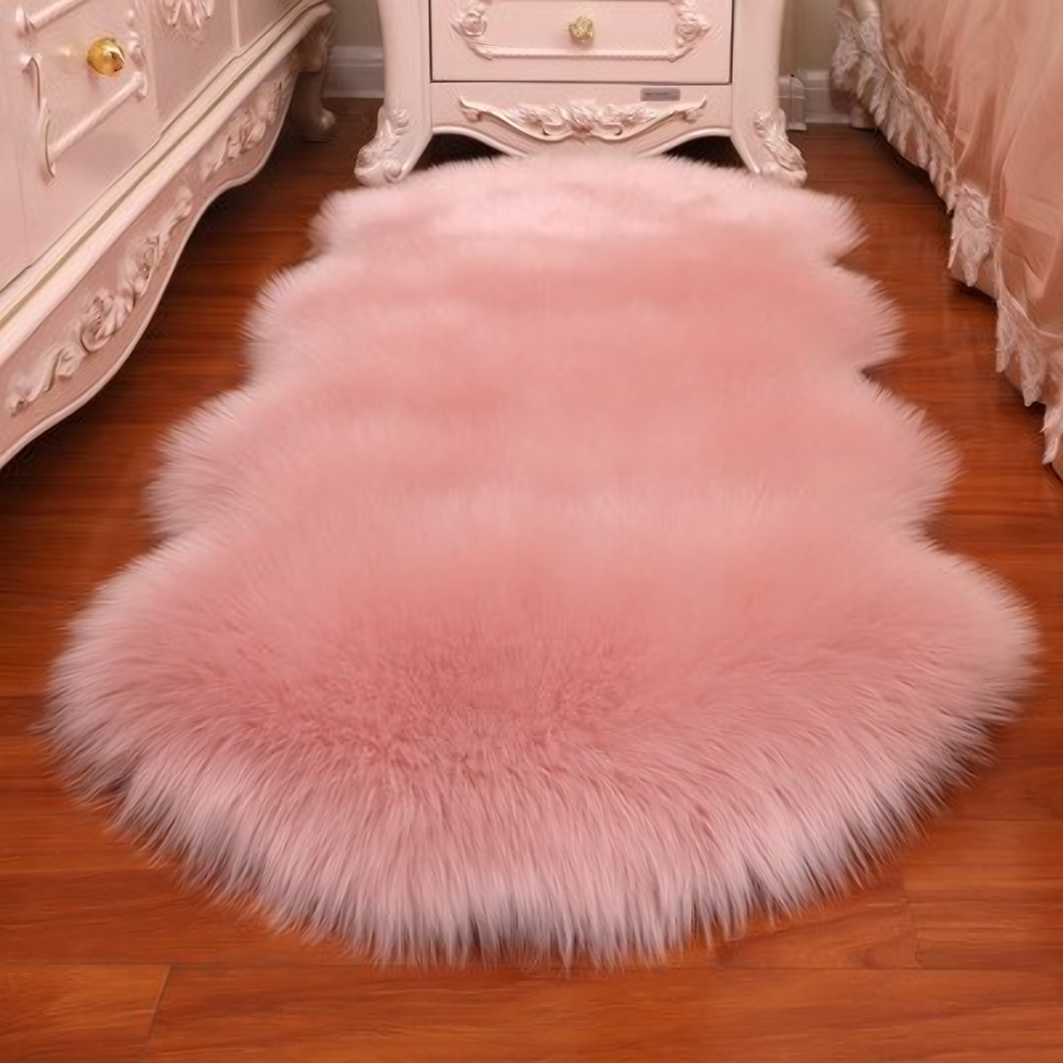 Tapis long effet fourrure rose