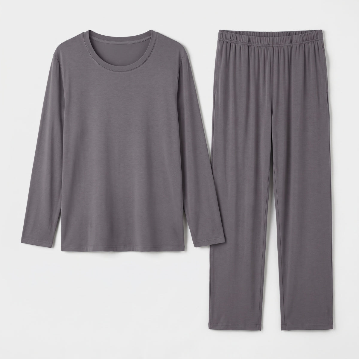 Pyjama mi-saison homme taupe à plat, le haut et le pantalon