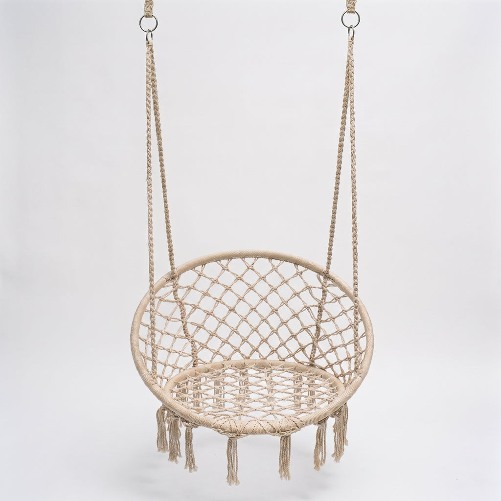 Chaise suspendue en corde de coton vue de face