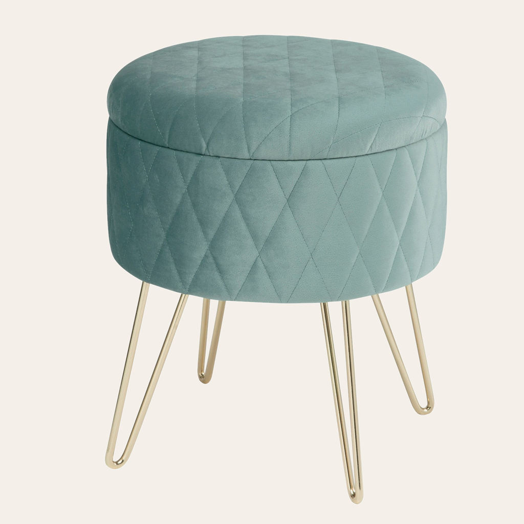 Pouf rond de rangement imitation velours vert clair, vue produit