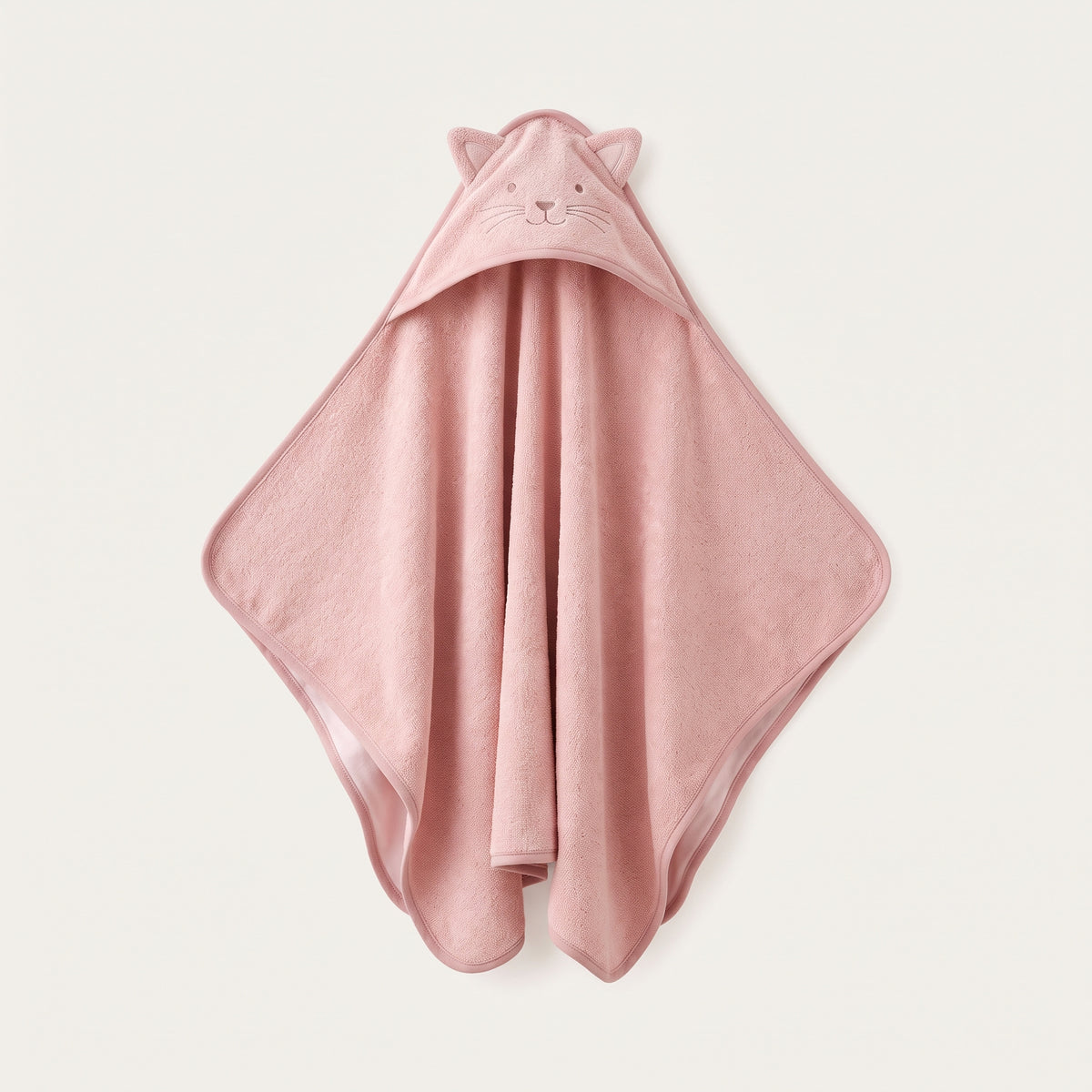 Cape de bain bebe 90 x 90 cm a capuche chat, presentee seule sur fond uni