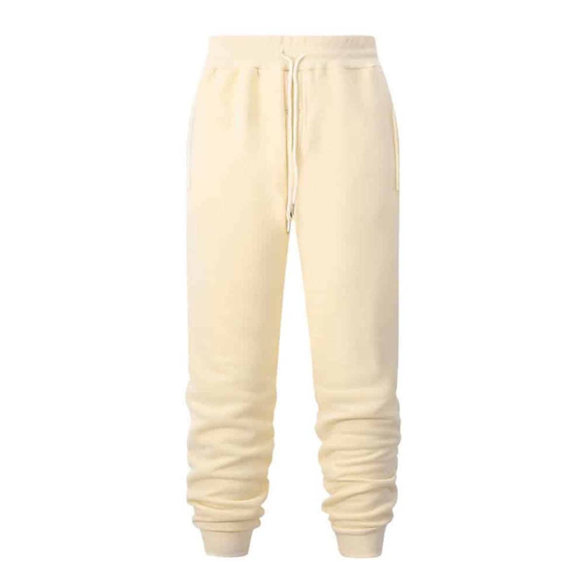 Packshot fournisseur du pantalon de jogging beige avec tissu froncé aux mollets