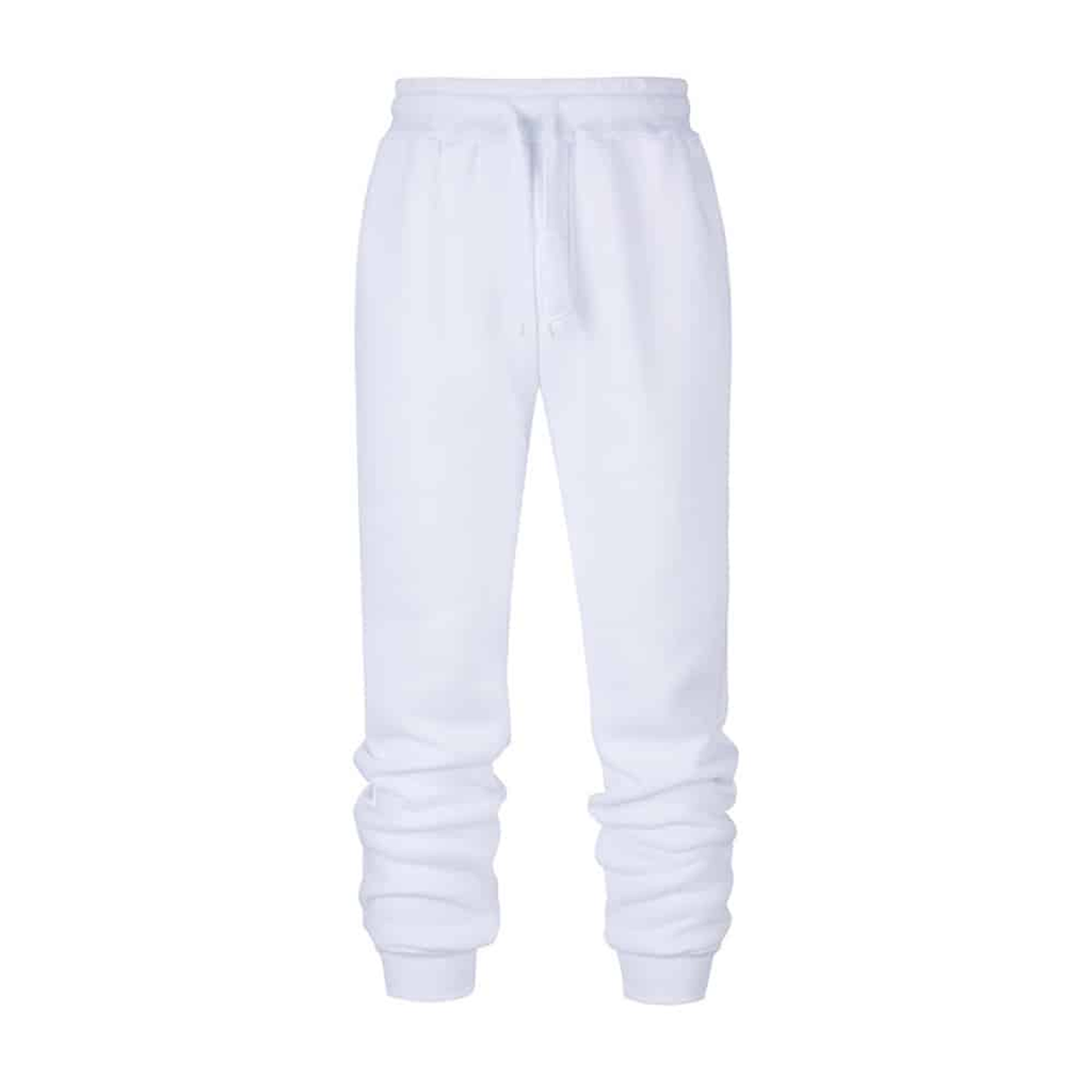 Packshot fournisseur du pantalon de jogging blanc avec tissu froncé aux mollets