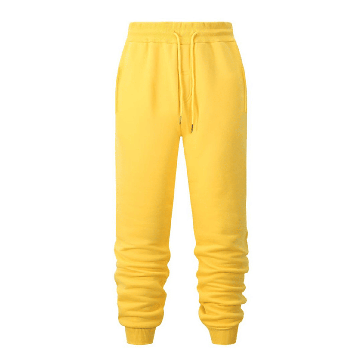 Packshot fournisseur du pantalon de jogging jaune avec tissu froncé aux mollets